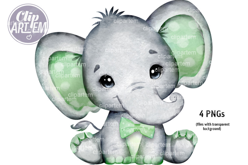 cute-boy-girl-elephant-sage-green-watercolor-png
