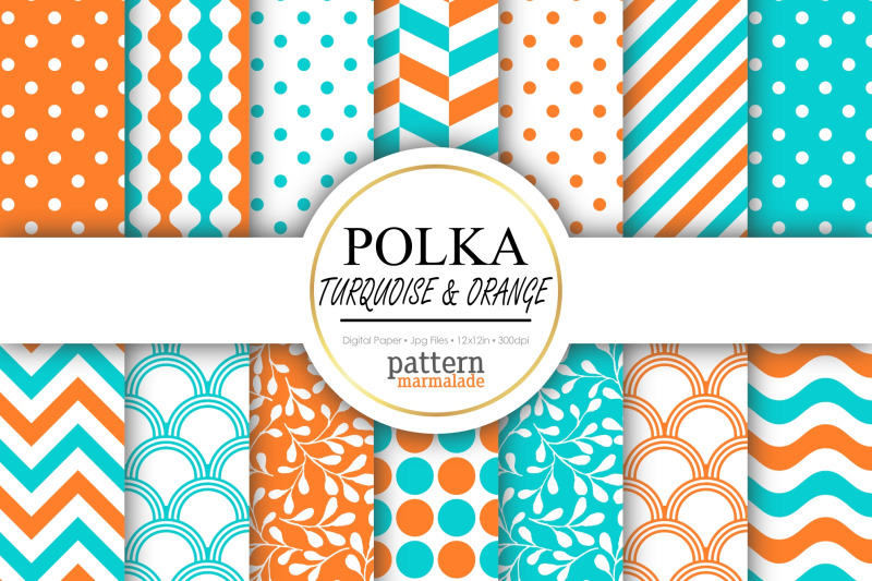 polka-turquoise-and-orange-digital-paper-t0109