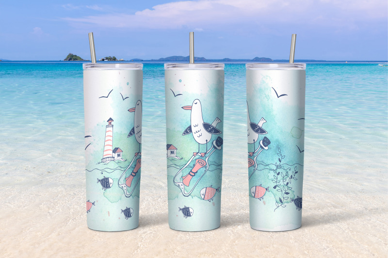 sea-beach-with-cute-girls-tumbler-sublimation-design-png