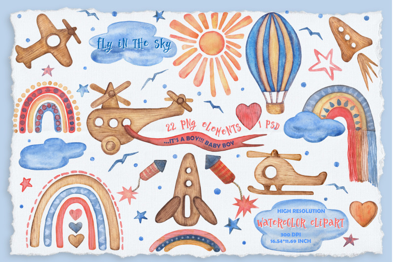 fly-in-the-sky-watercolor-clipart