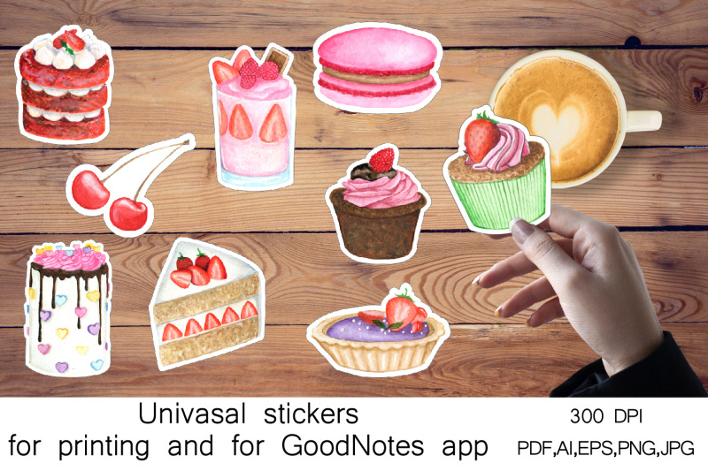 Stickers Print And Cut and for the GoodNotes. Sweet bakery Easy Edited
