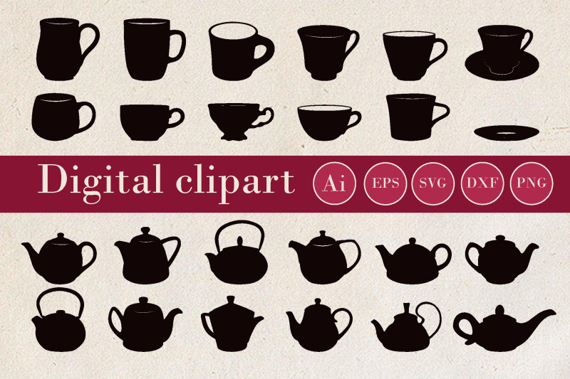 set-of-silhouettes-of-cups-and-teapots-svg