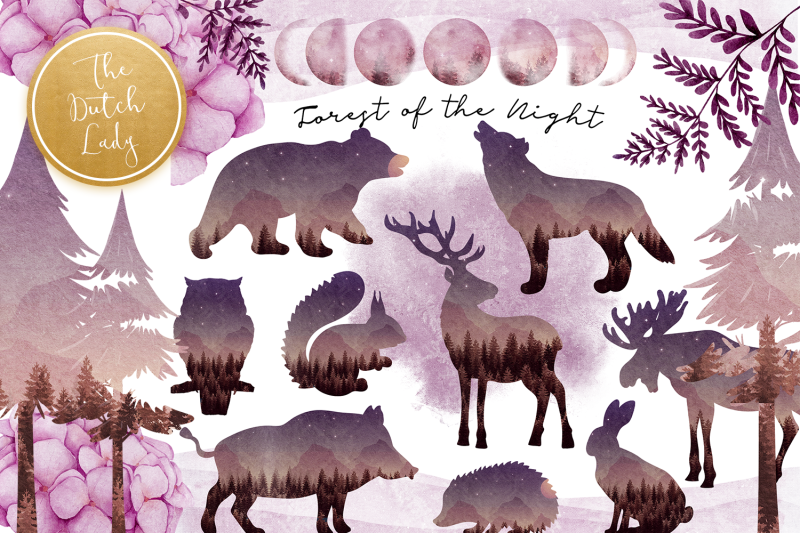 forest-at-nighttime-clipart-set