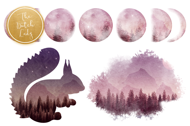 forest-at-nighttime-clipart-set