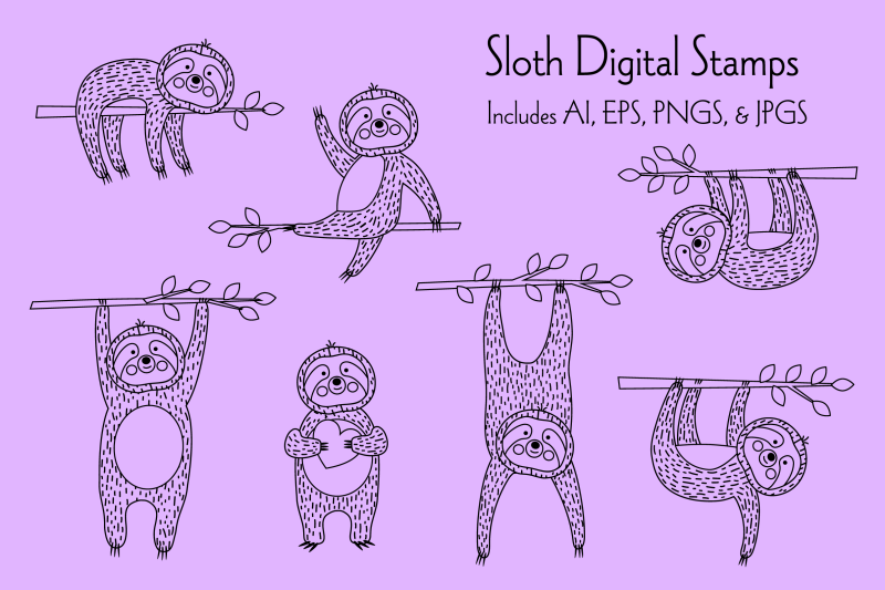cute-sloth-digital-stamps