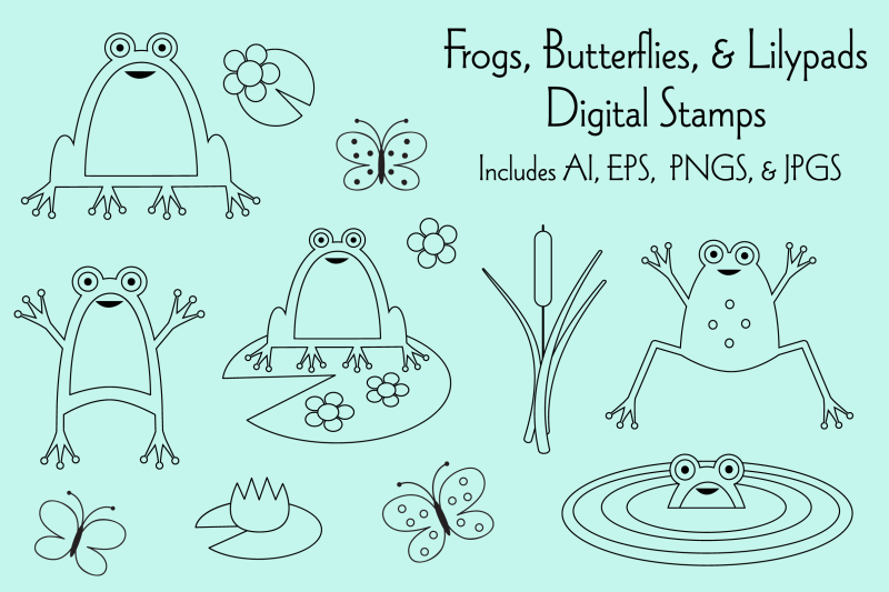 frogs-butterflies-amp-lilypad-digital-stamps