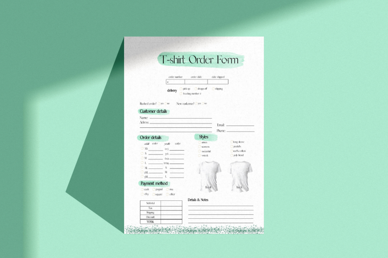 green-t-shirt-order-form-template