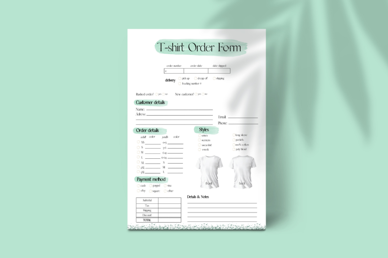 green-t-shirt-order-form-template