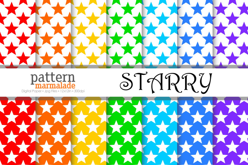 starry-star-rainbow-color-white-background-digital-paper-t0806