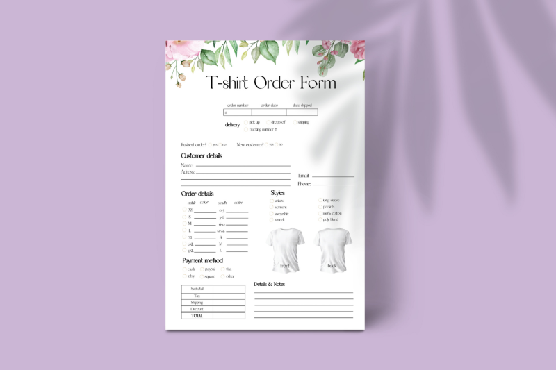 floral-watercolor-t-shirt-order-template