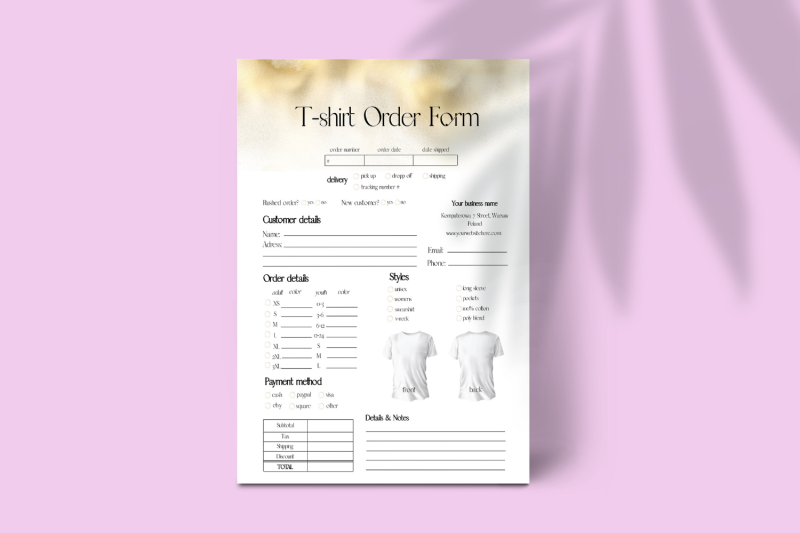 gold-t-shirt-order-template