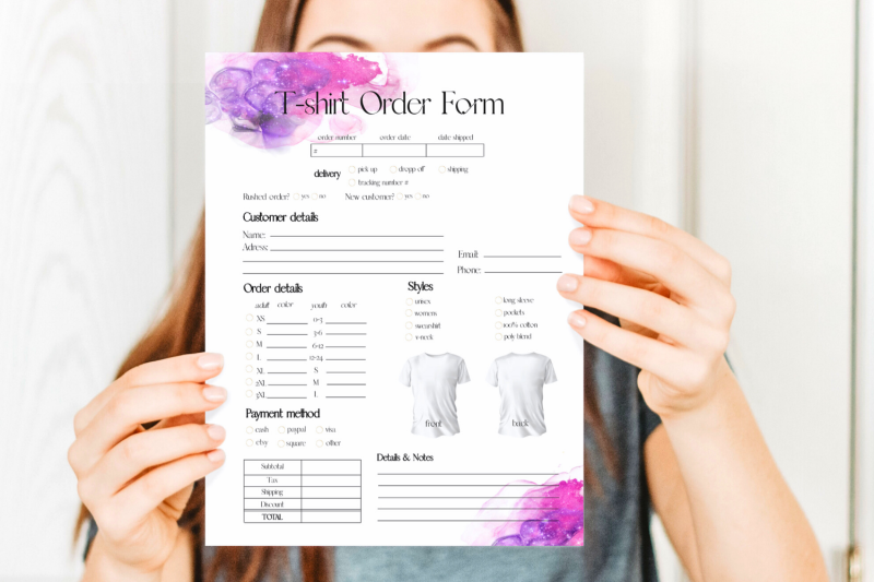 violet-watercolor-t-shirt-order-template