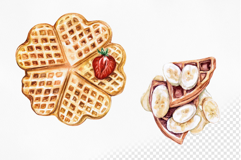 watercolor-food-set-illustrations-waffles-homemade-food