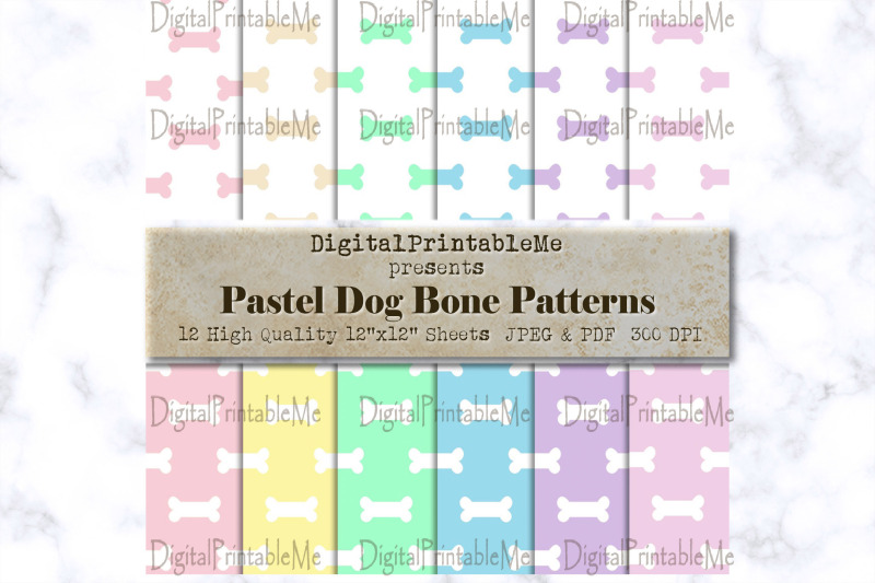 dog-bone-print-mix-pastel-rainbow-white-digital-paper-pack-variety