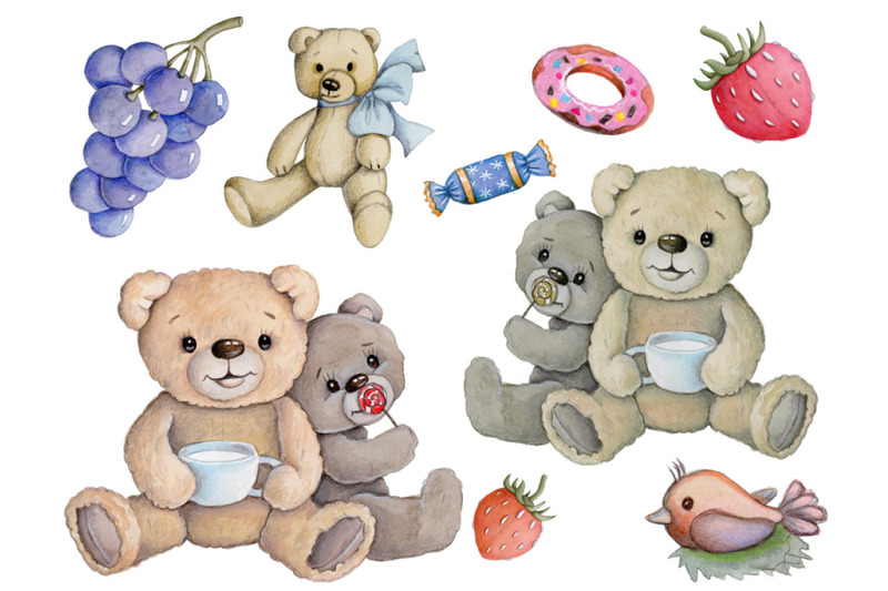teddy-bears-039-lunch-watercolor-hand-drawn-art