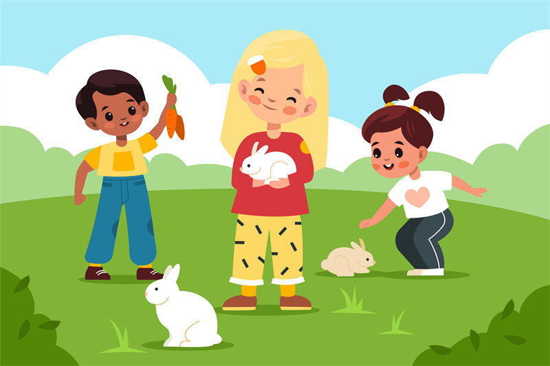 petting-zoo-children-take-care-rabbits-in-green-clearing-kids-play-a