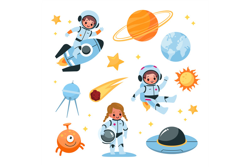 kids-space-elements-collection-astronaut-children-with-cosmic-items