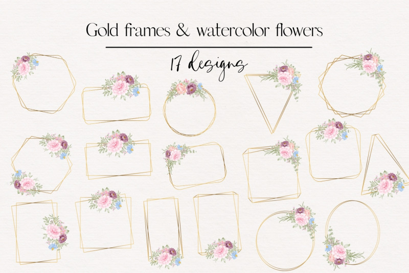 wedding-romantic-frame-gold-geometrical-frames-with-flowers