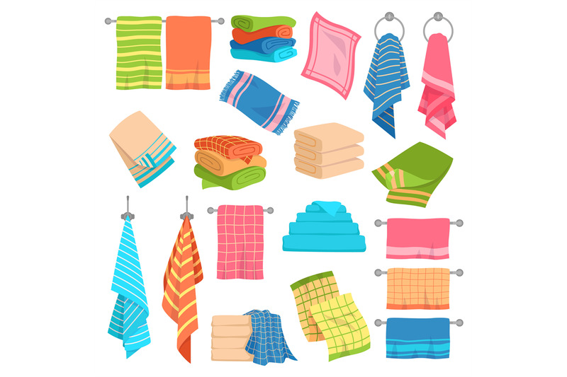 towel-cartoon-set-beach-kitchen-and-bath-hanging-and-stacked-towels