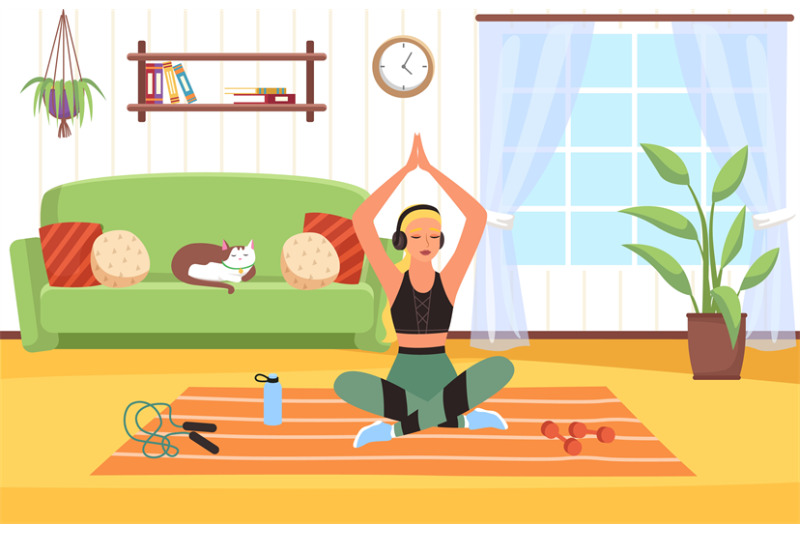 yoga-at-home-woman-in-sportswear-sitting-in-lotus-position-living-ro