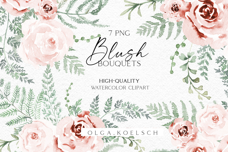boho-roses-bouquets-clipart-watercolor-fern-floral-borders-png-weddi