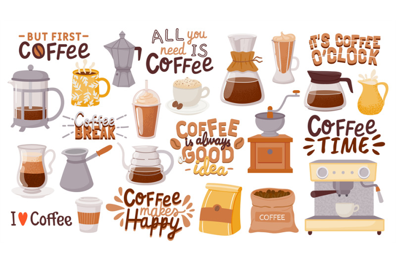 coffee-quotes-and-cups-morning-breakfast-hot-drink-design-for-cafe-po