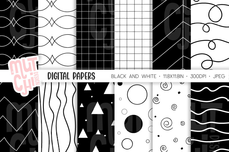 black-and-white-digital-paper-set