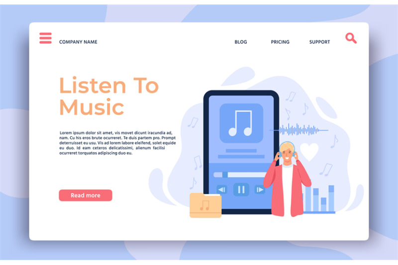 music-app-landing-page-man-with-headphones-listening-playlist-songs