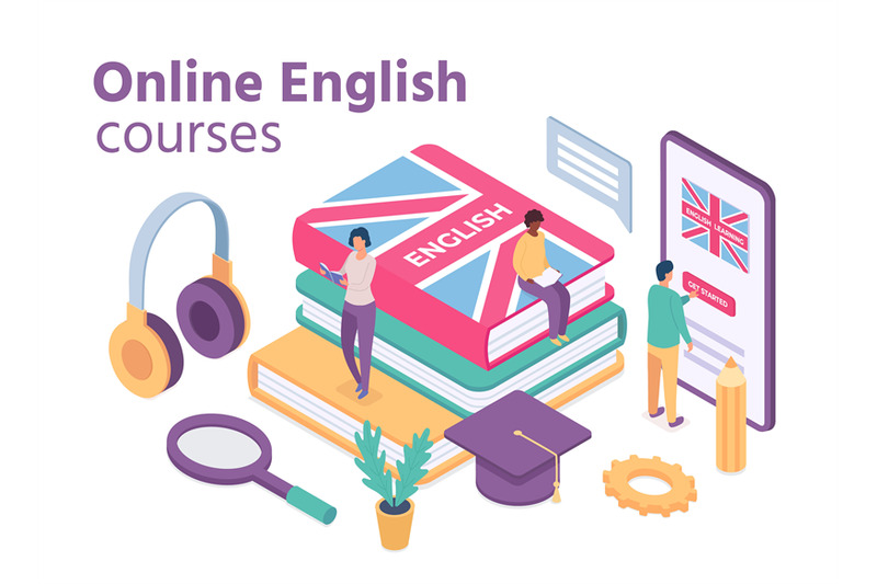 isometric-english-courses-online-foreign-language-school-with-student