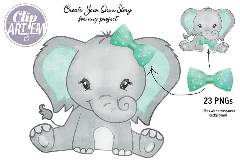 cute-unisex-baby-elephant-mint-aqua-light-green-23-png-bundle