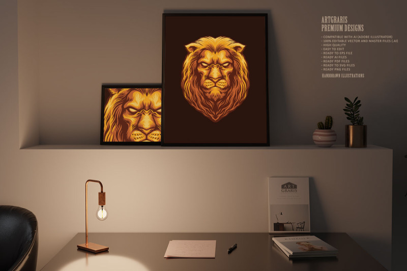 golden-wise-lion-head-mascot-logo-illustrations