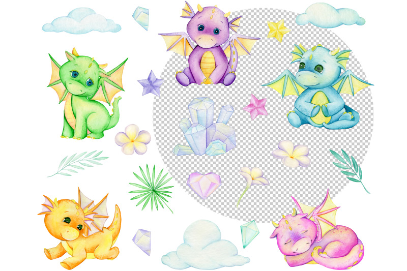 dragon-clipart-set-watercolour-animals-fairytale-card-planner-drago
