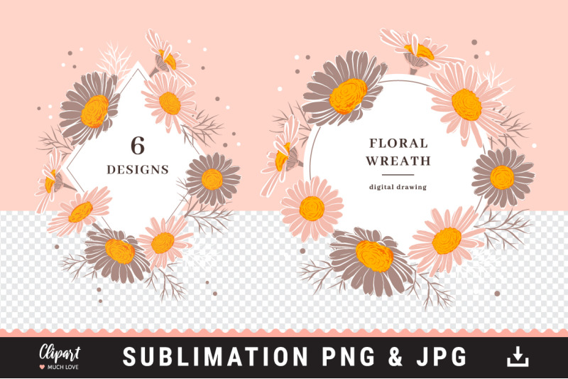 floral-wreaths-sublimation-designs-daisy-floral-frame-sublimation-png