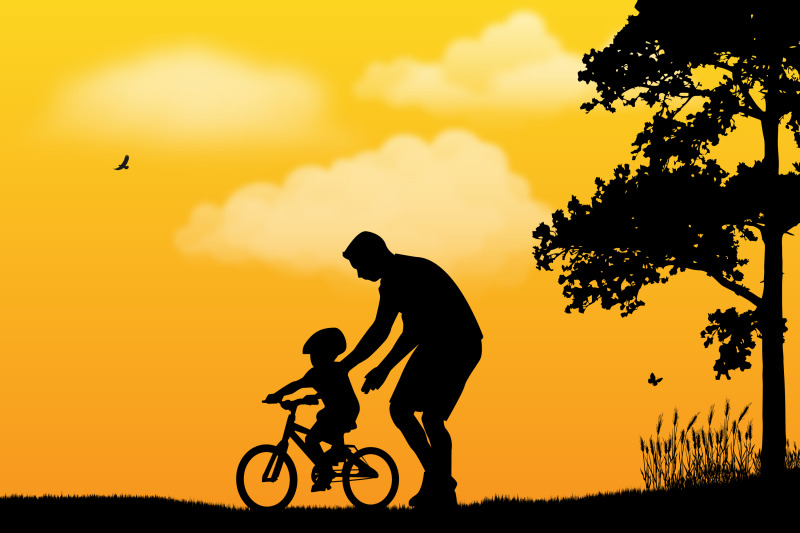 father-teach-bicycle-silhouette