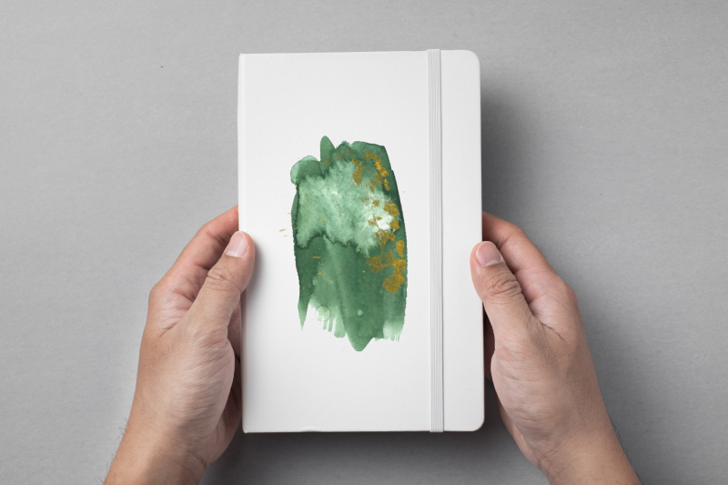 green-watercolor-splashes-with-gold-ink-clipart