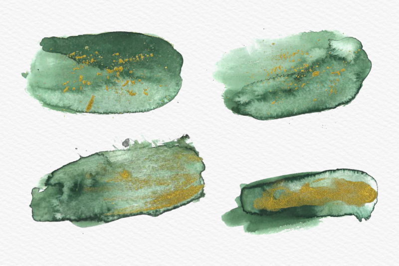 green-watercolor-splashes-with-gold-ink-clipart