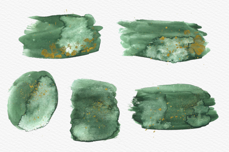 green-watercolor-splashes-with-gold-ink-clipart