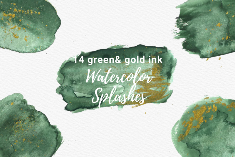 green-watercolor-splashes-with-gold-ink-clipart