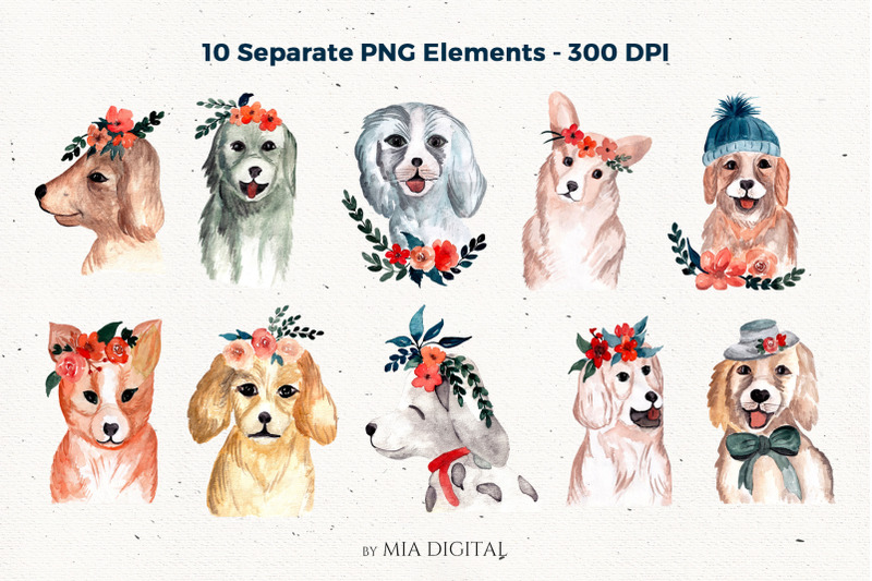 dogs-portrait-watercolor-clipart-set