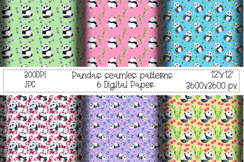 pandas-seamless-patterns-watercolor-digital-paper-bamboo-png