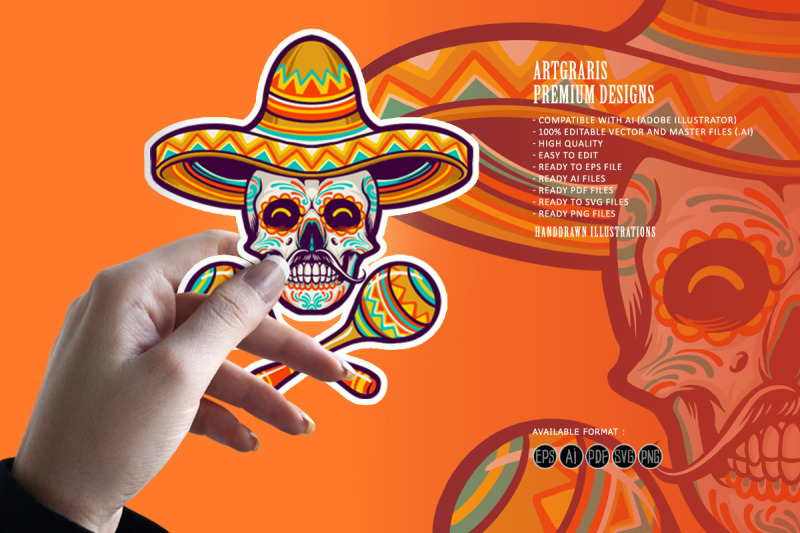 skull-head-sombrero-hat-and-maraca-mexican-svg