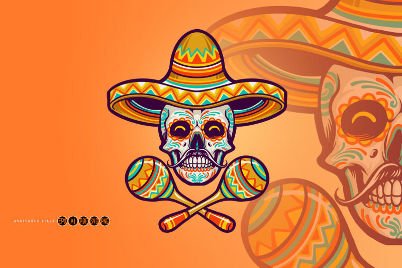 skull-head-sombrero-hat-and-maraca-mexican-svg