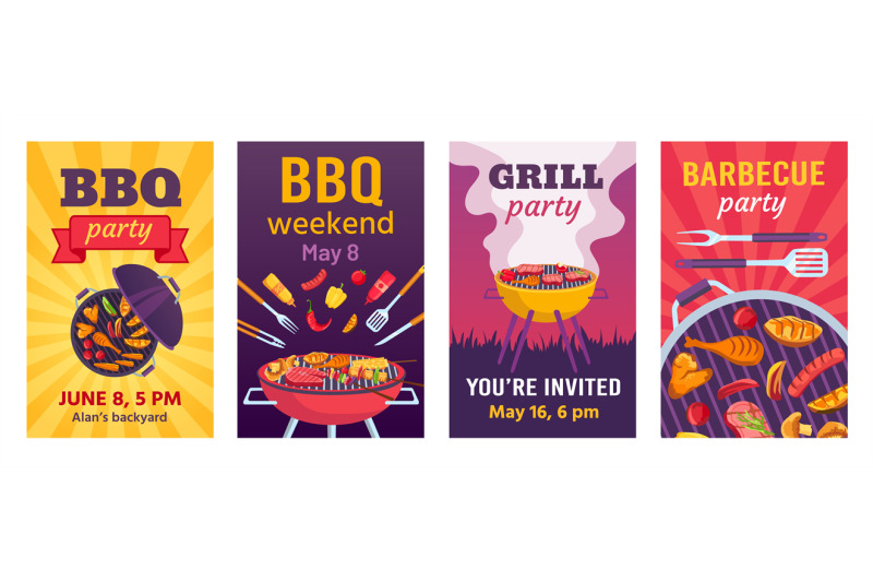 barbecue-posters-bbq-party-invitations-for-summer-outdoor-picnic-in-p