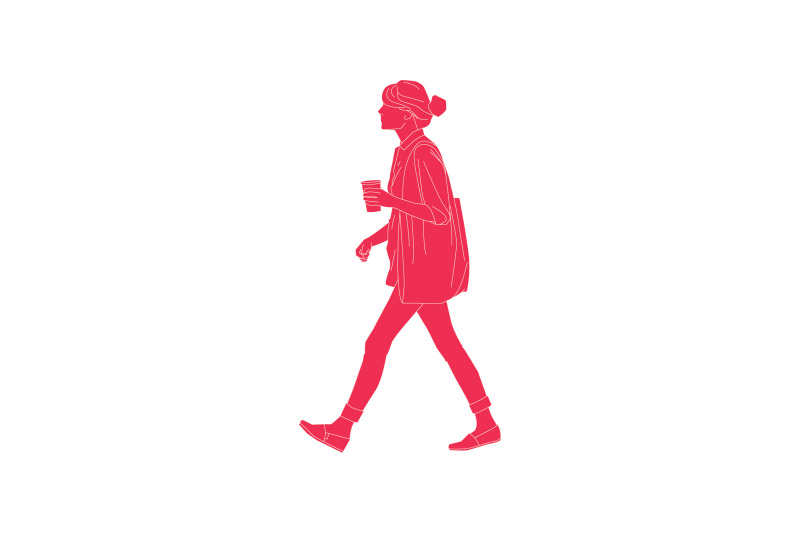 vector-illustration-of-fashionable-woman-walking-with-hot-coffee