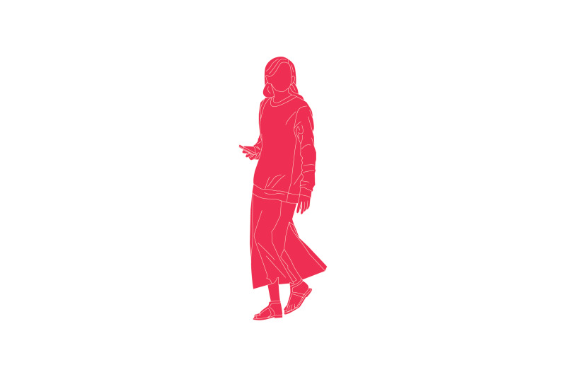 vector-illustration-a-elegant-woman-holds-her-cellphone