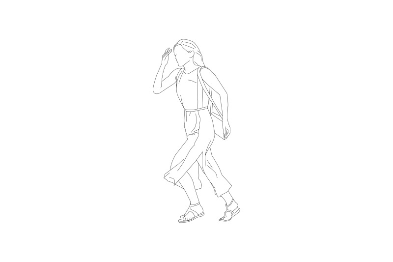 vector-illustration-of-casual-woman-in-hurry-flat-style-with-outline