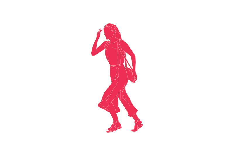 vector-illustration-of-casual-woman-in-hurry-flat-style-with-outline