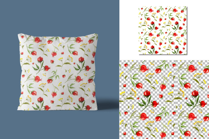 seamless-watercolor-patterns-of-flowers-and-berries