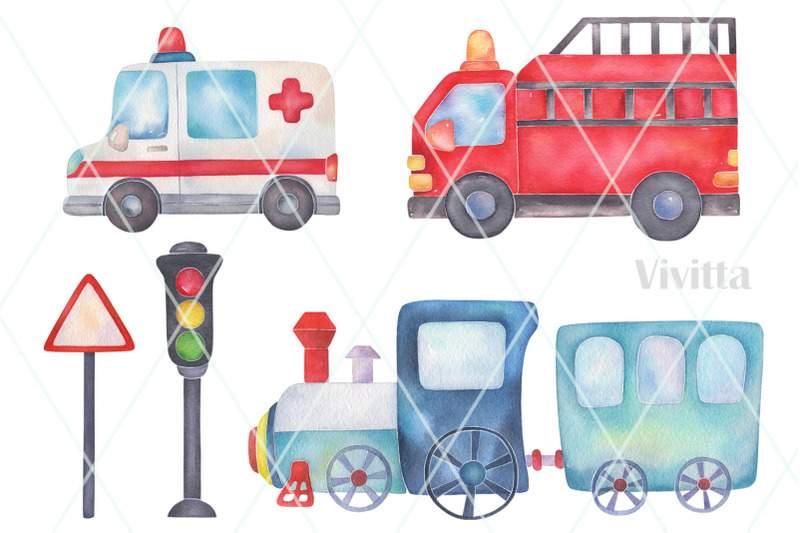 cars-watercolor-transport-set-road-vehicles