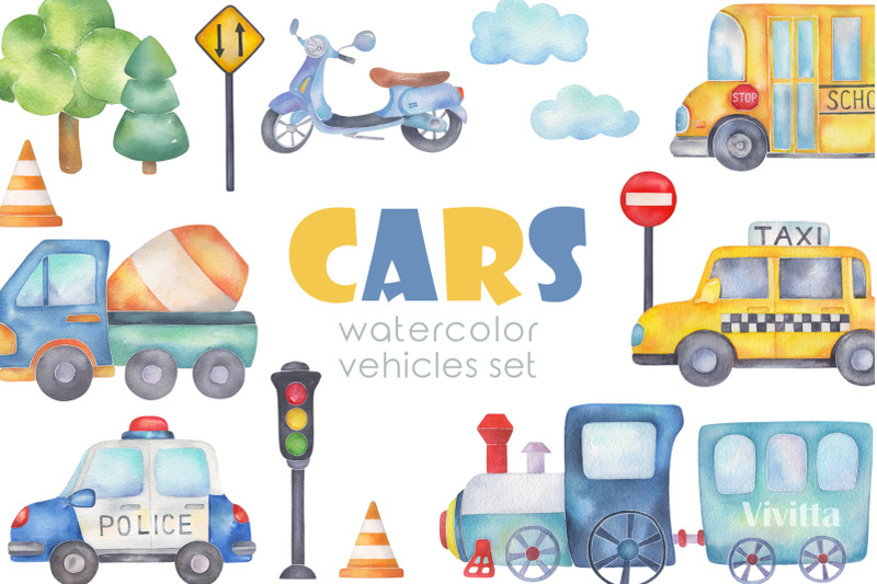 cars-watercolor-transport-set-road-vehicles